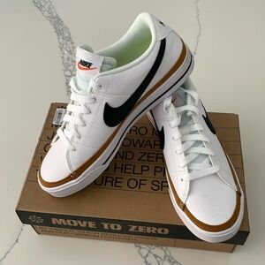 Nike Court Legacy White Sneakers with Brown and Black Accents